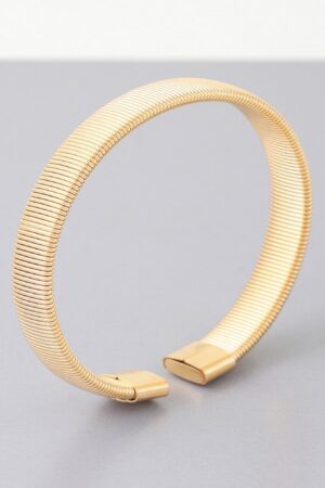 Polished Ribbed Open Cuff Bracelet – Textured Band