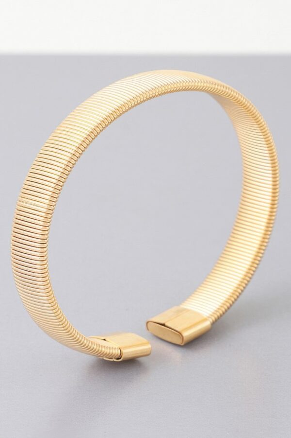 Polished Ribbed Open Cuff Bracelet – Textured Band