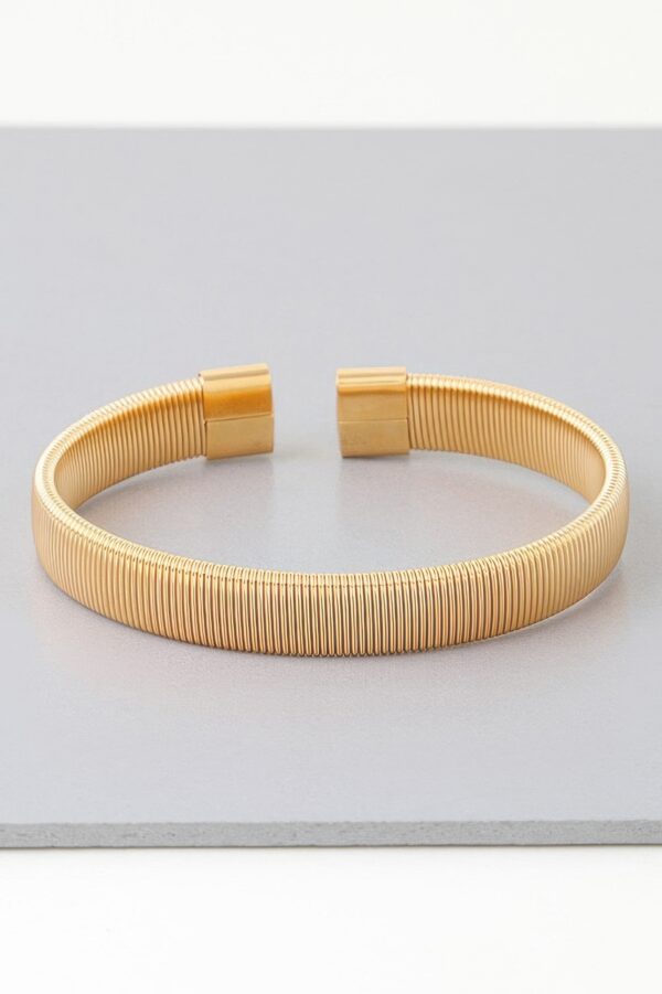 Polished Ribbed Open Cuff Bracelet – Textured Band