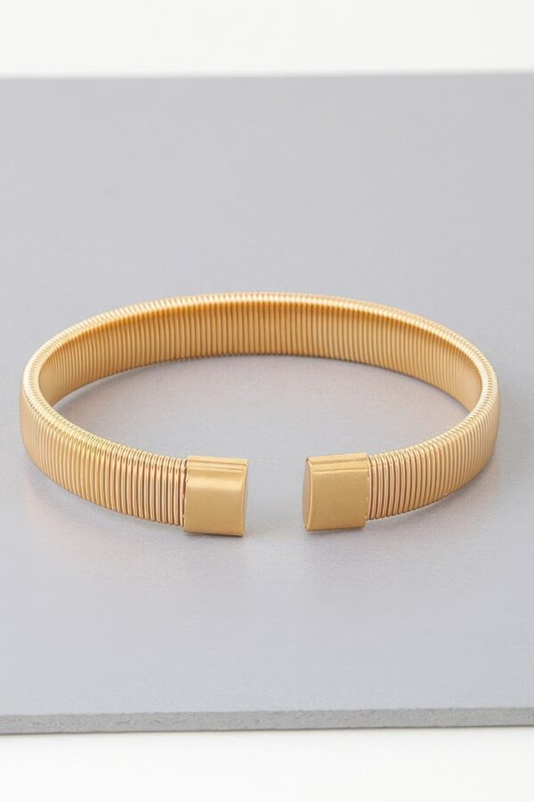 Polished Ribbed Open Cuff Bracelet – Textured Band