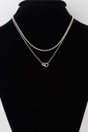 Interlinked Ring Chain Necklace – Gold-Tone Rhinestones