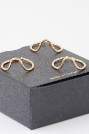 Triple Open Wave Ring Set – Gold-Tone Sculptural Stackers