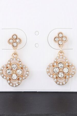 Quadra Rhinestone Clover Drop Earrings – Gold-Tone