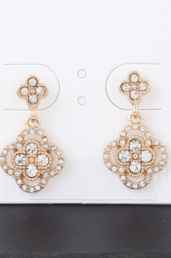 Quadra Rhinestone Clover Drop Earrings – Gold-Tone