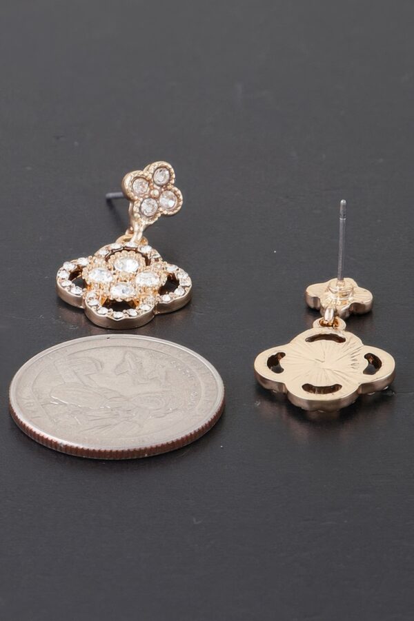 Quadra Rhinestone Clover Drop Earrings – Gold-Tone