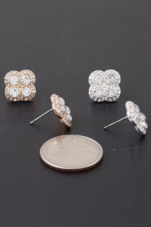 Quadra 4-Piece Clover Rhinestone Stud Earrings
