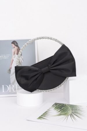 Round Rhinestone Clutch with Satin Ribbon Bow
