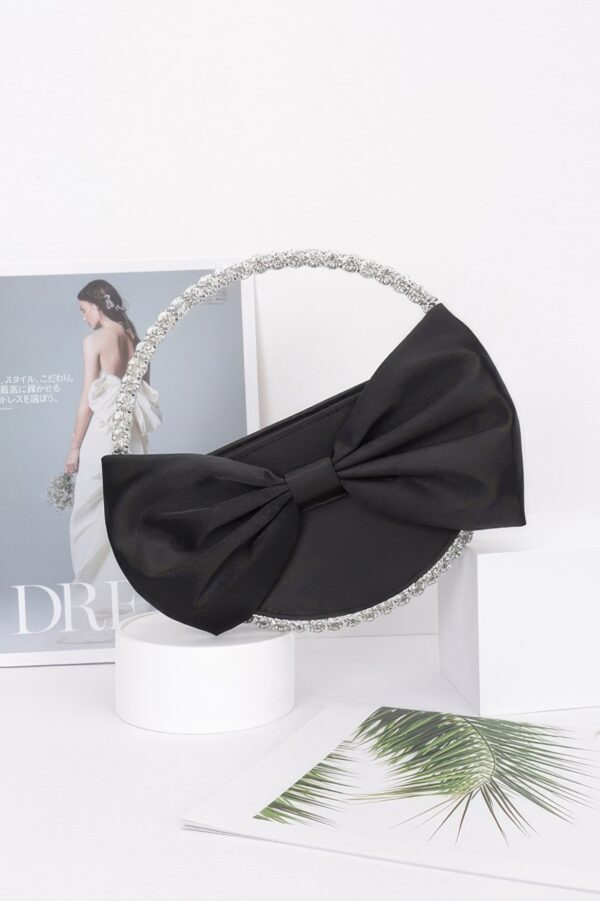 Round Rhinestone Clutch with Satin Ribbon Bow