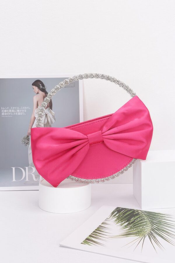 Round Rhinestone Clutch with Satin Ribbon Bow