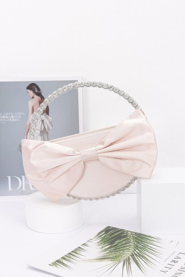 Round Rhinestone Clutch with Satin Ribbon Bow