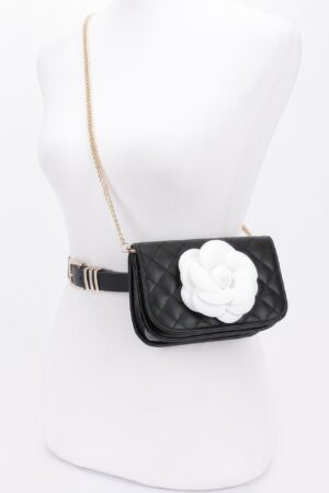 Quilted Blossom Belt Bag with Chain – Faux Leather