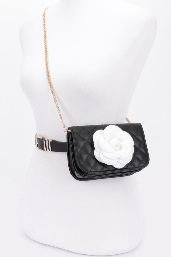 Quilted Blossom Belt Bag with Chain – Faux Leather