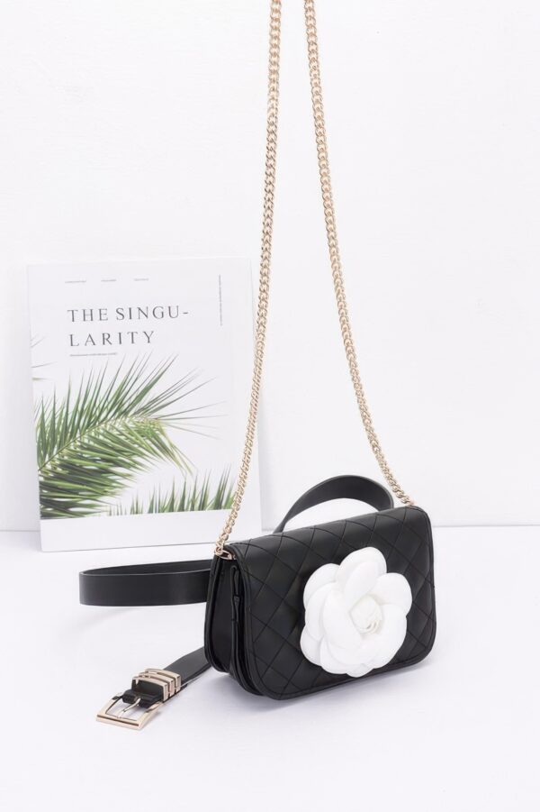 Quilted Blossom Belt Bag with Chain – Faux Leather