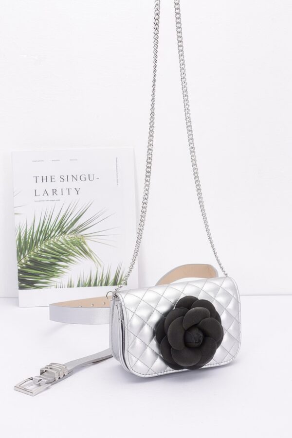 Quilted Blossom Belt Bag with Chain – Faux Leather