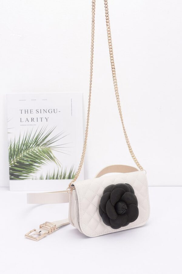Quilted Blossom Belt Bag with Chain – Faux Leather