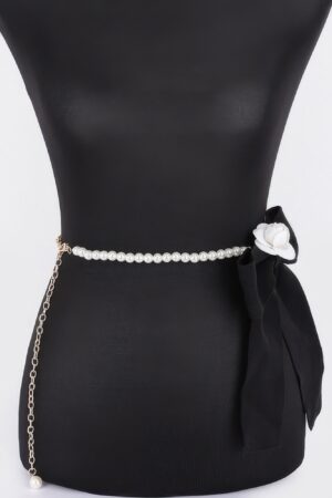 Ribbon Belt with Faux Pearl Bow – Slim PVC