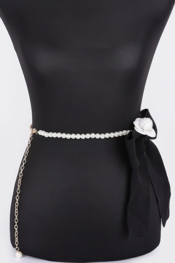 Ribbon Belt with Faux Pearl Bow – Slim PVC