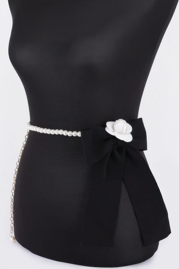 Ribbon Belt with Faux Pearl Bow – Slim PVC