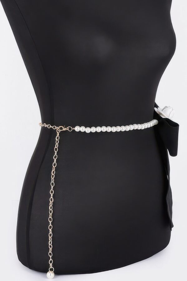 Ribbon Belt with Faux Pearl Bow – Slim PVC