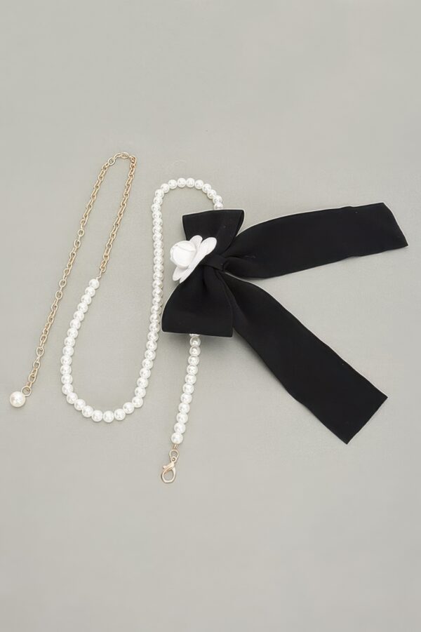 Ribbon Belt with Faux Pearl Bow – Slim PVC