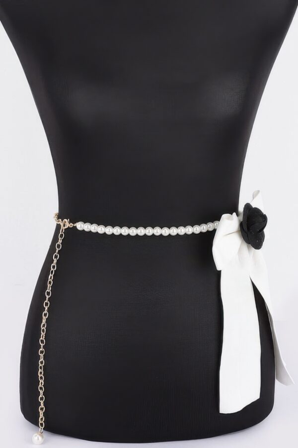 Ribbon Belt with Faux Pearl Bow – Slim PVC