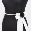 Ribbon Belt with Faux Pearl Bow – Slim PVC