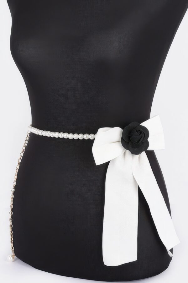 Ribbon Belt with Faux Pearl Bow – Slim PVC