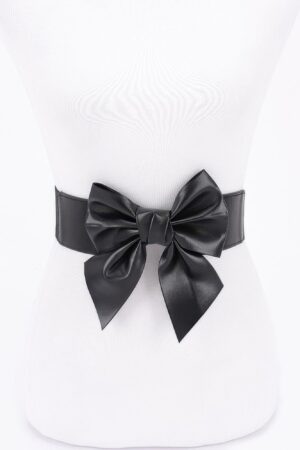 Faux Leather Ribbon Elastic Belt – Wide Bow Front