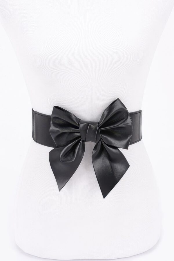 Faux Leather Ribbon Elastic Belt – Wide Bow Front