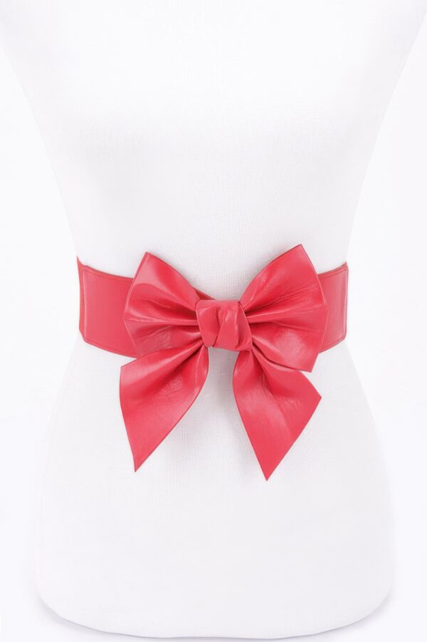 Faux Leather Ribbon Elastic Belt – Wide Bow Front