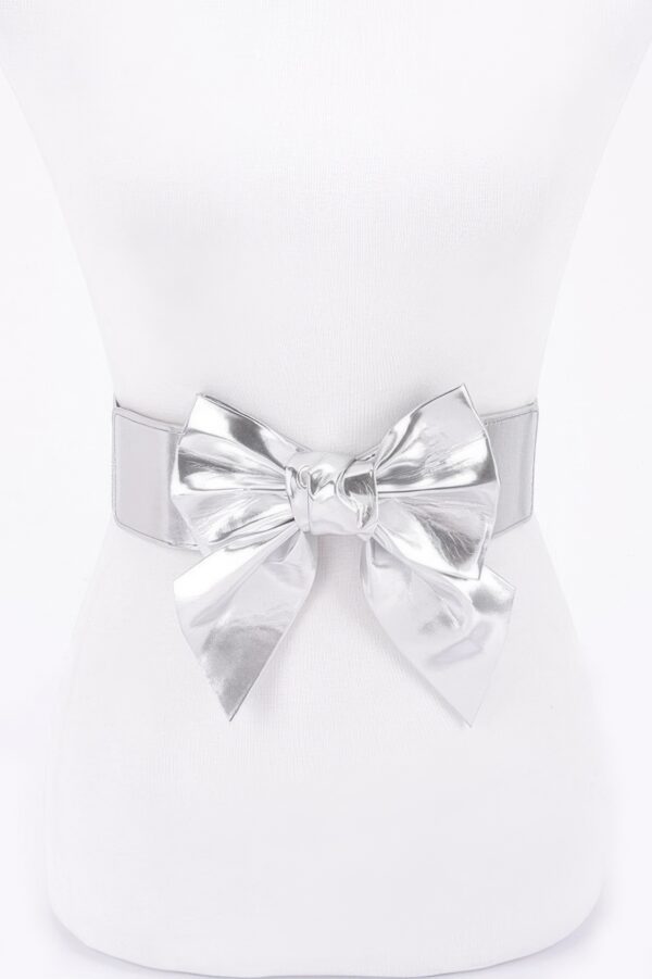 Faux Leather Ribbon Elastic Belt – Wide Bow Front