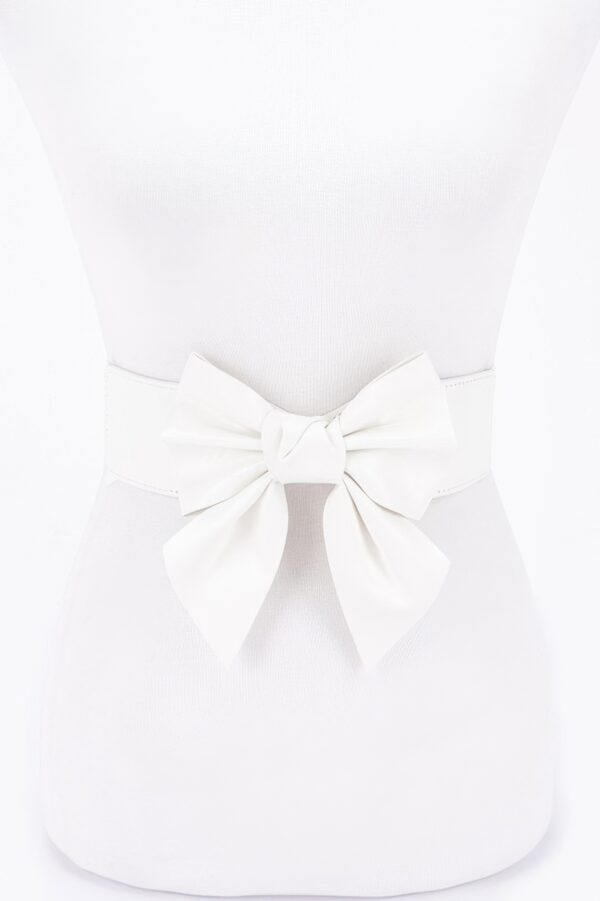 Faux Leather Ribbon Elastic Belt – Wide Bow Front