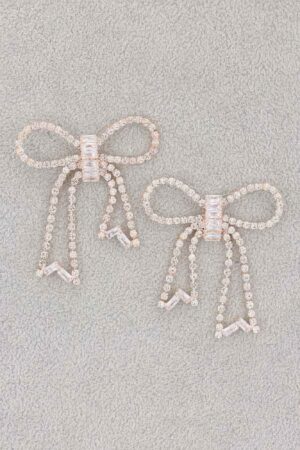 Rhinestone Ribbon Bow Drop Earrings – Lightweight