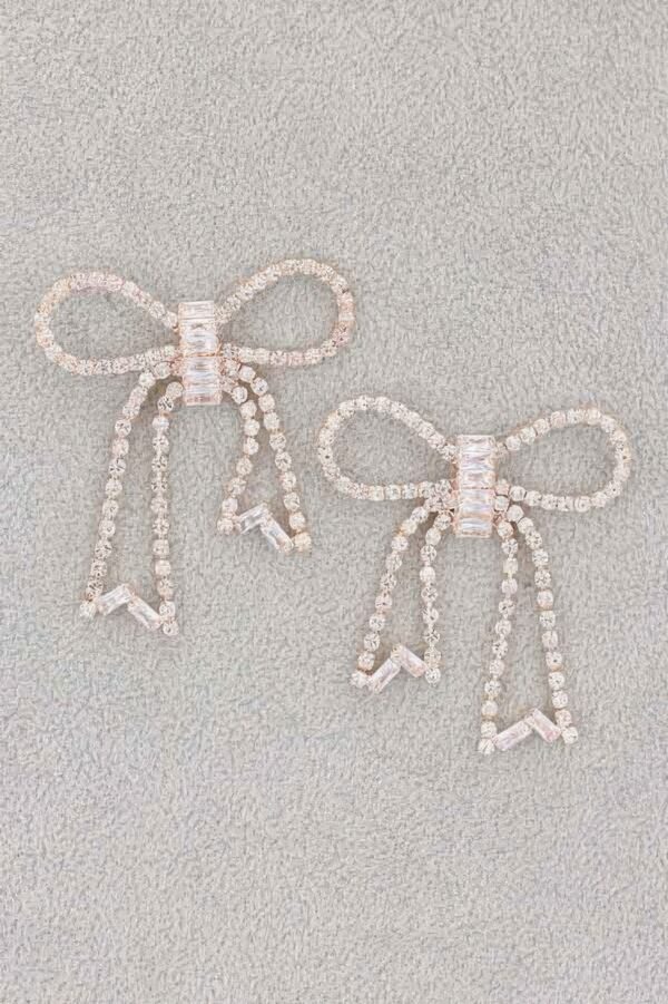 Rhinestone Ribbon Bow Drop Earrings – Lightweight