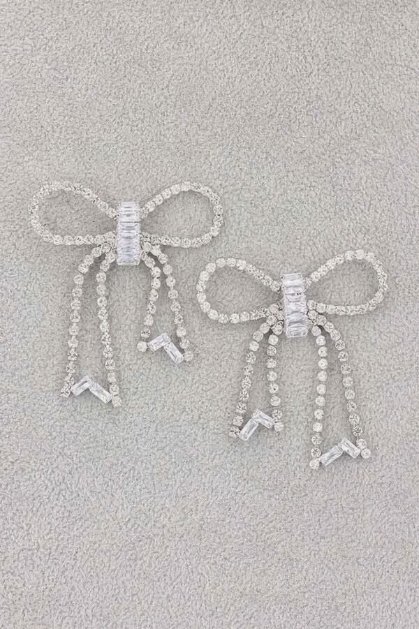 Rhinestone Ribbon Bow Drop Earrings – Lightweight