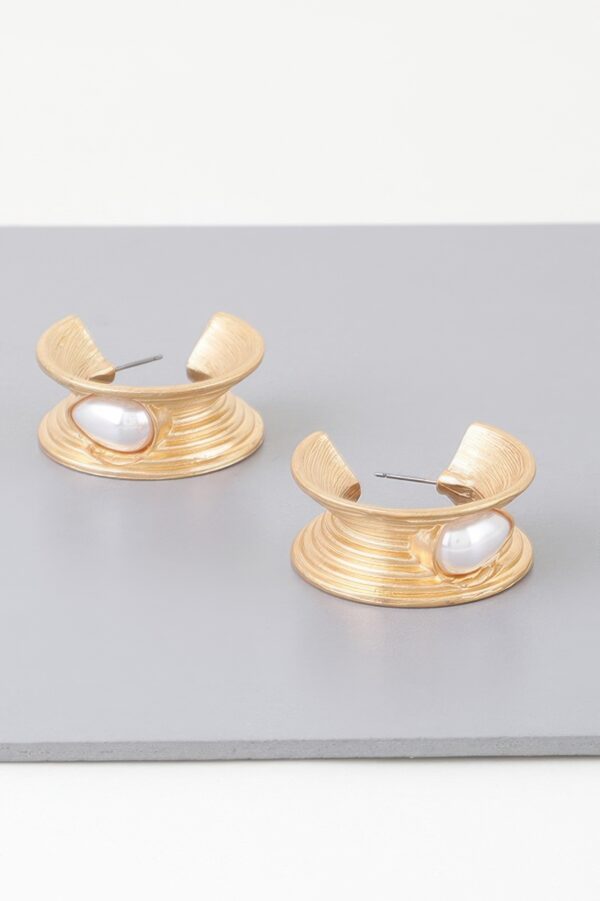 Flared Pearl Teardrop Hoop Earrings – Faux Pearl Accent