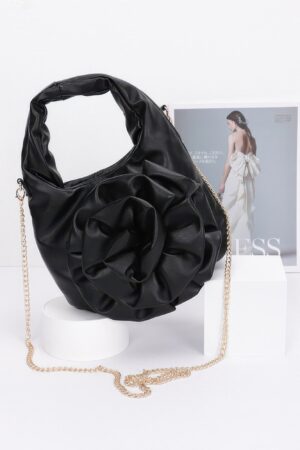 Faux Leather Top-Handle Bag with Floral Handle