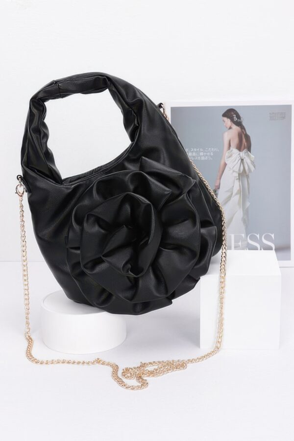 Faux Leather Top-Handle Bag with Floral Handle