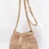Faux Leather Ribbon Bucket Crossbody Bag – Gold Chain