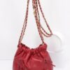 Faux Leather Ribbon Bucket Crossbody Bag – Gold Chain