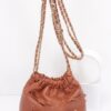 Faux Leather Ribbon Bucket Crossbody Bag – Gold Chain
