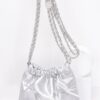 Faux Leather Ribbon Bucket Crossbody Bag – Gold Chain