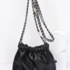 Faux Leather Ribbon Bucket Crossbody Bag – Gold Chain