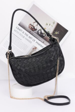 Faux Leather Braided Double Hobo Bag with Chain Accent
