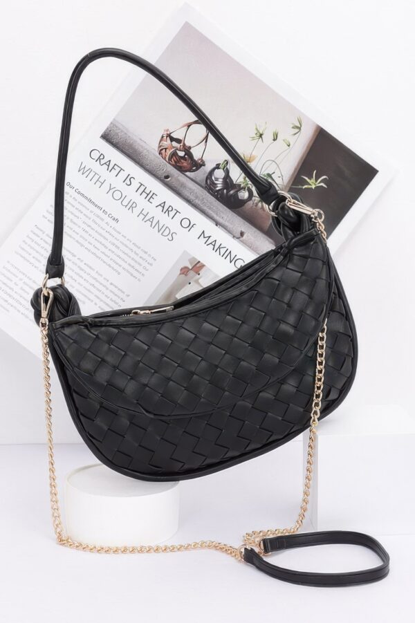 Faux Leather Braided Double Hobo Bag with Chain Accent