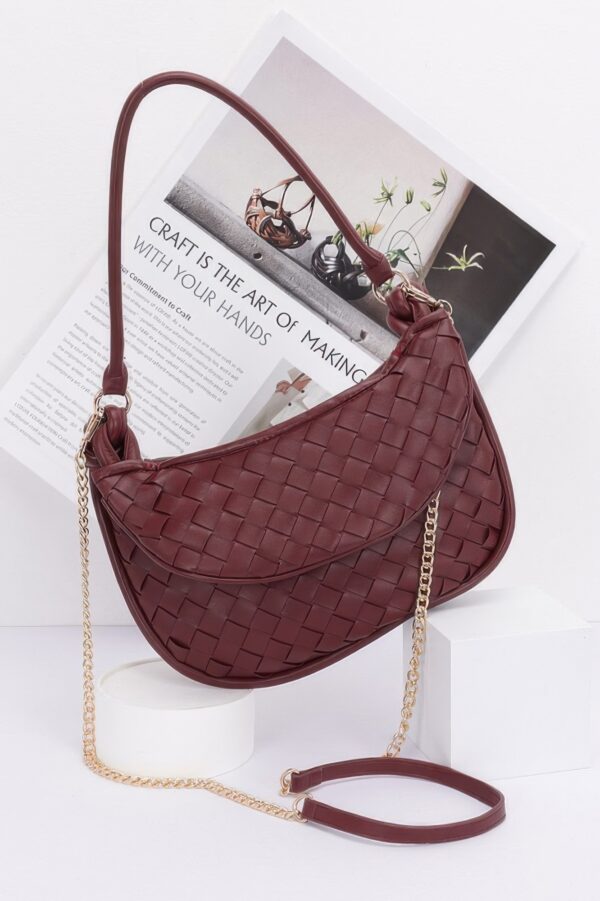 Faux Leather Braided Double Hobo Bag with Chain Accent