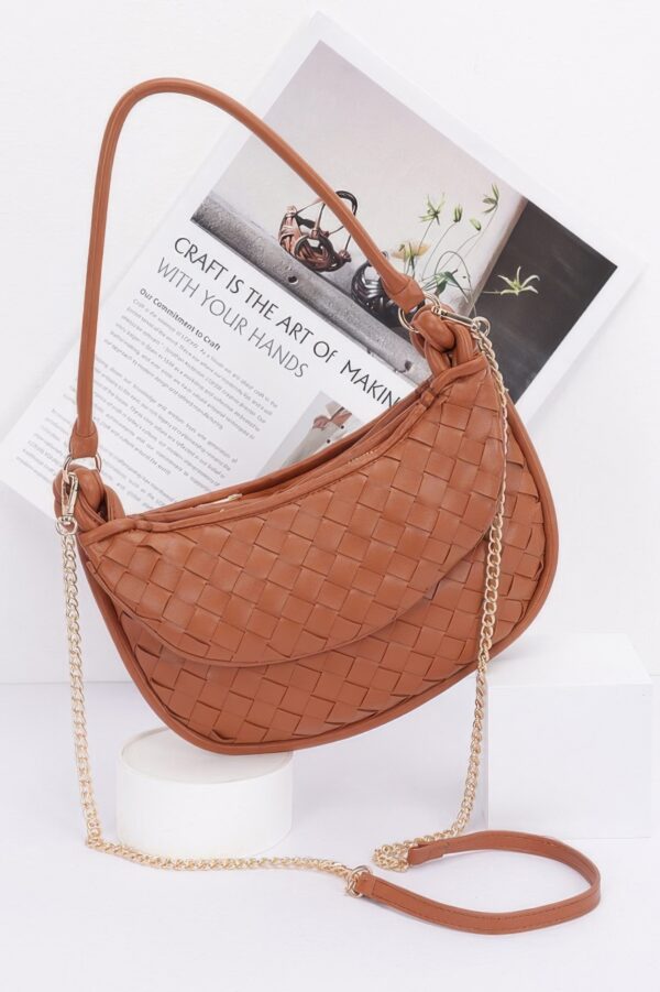 Faux Leather Braided Double Hobo Bag with Chain Accent