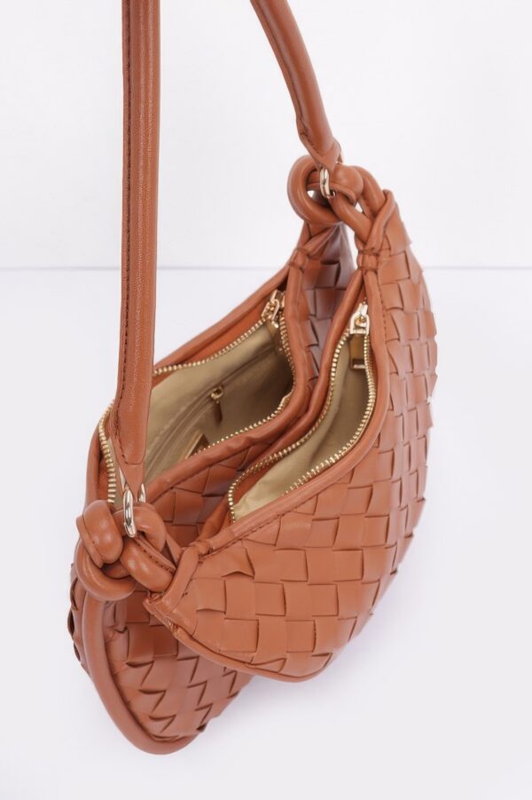 Faux Leather Braided Double Hobo Bag with Chain Accent