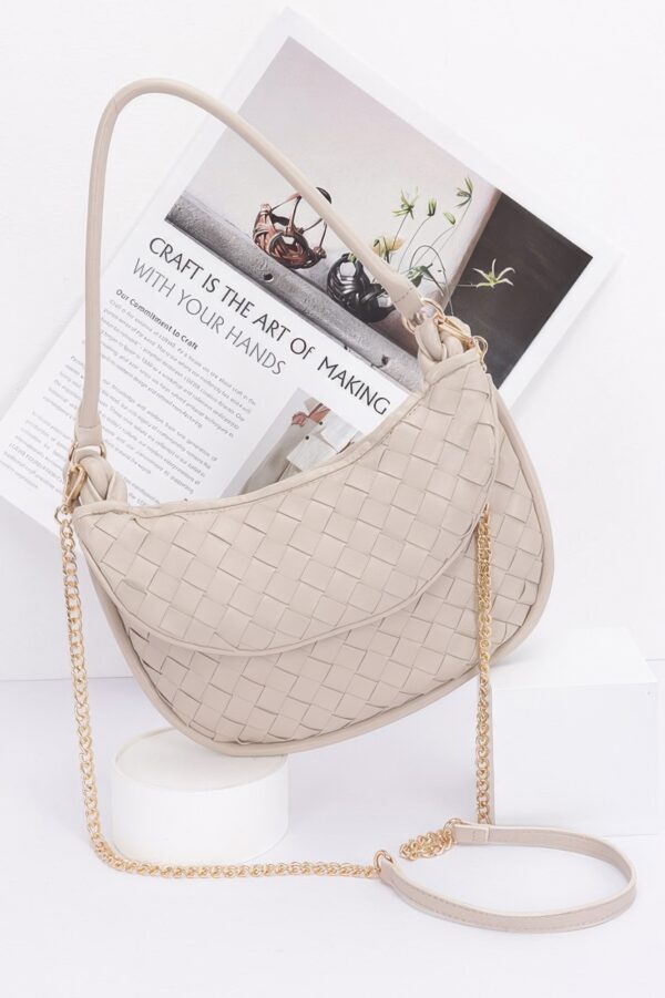 Faux Leather Braided Double Hobo Bag with Chain Accent
