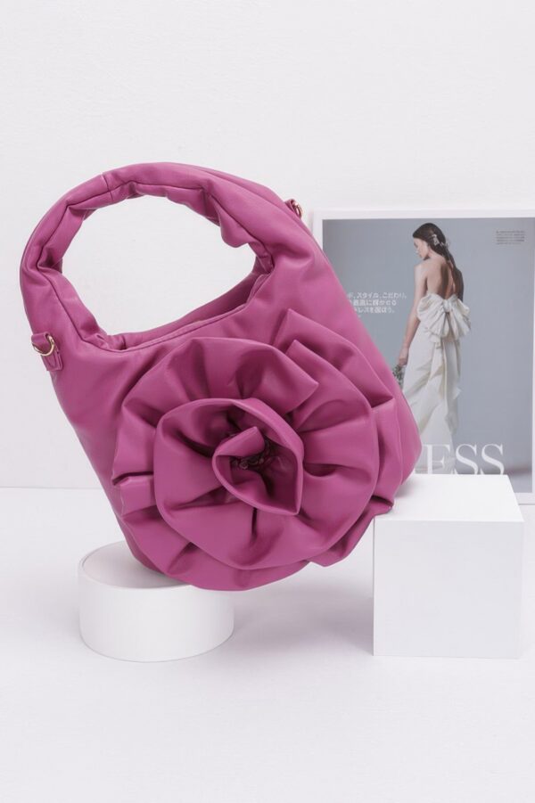 Faux Leather Top-Handle Bag with Floral Handle